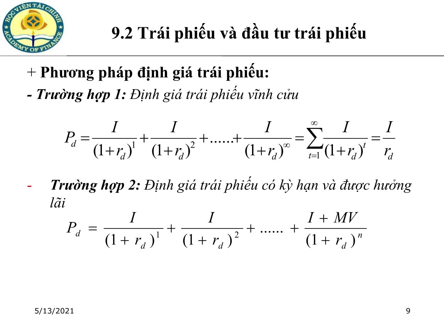 Bài giảng Tài chính doanh nghiệp - Chương 9: Đầu tư tài chính của doanh nghiệp trang 9