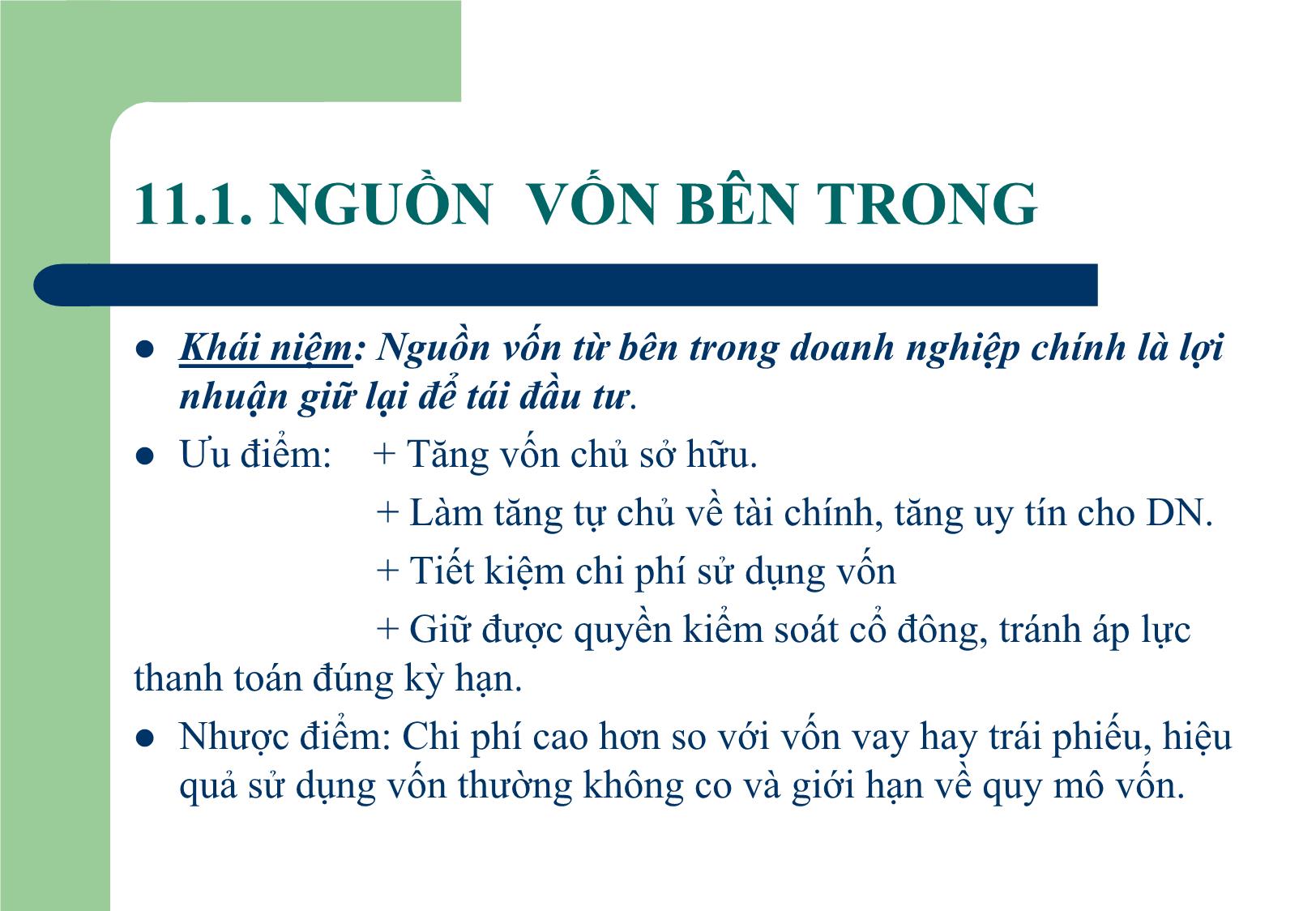 Bài giảng Tài chính doanh nghiệp - Chương 11: Nguồn vốn dài hạn của doanh nghiệp trang 2