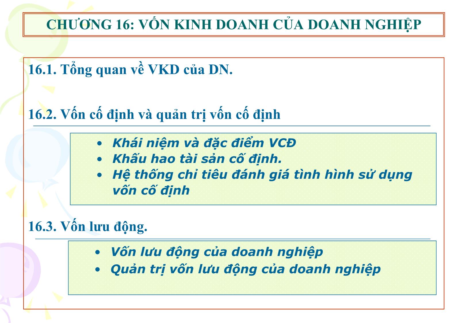 Bài giảng Tài chính doanh nghiệp - Chương 16: Quản trị vốn kinh doanh của doanh nghiệp trang 3