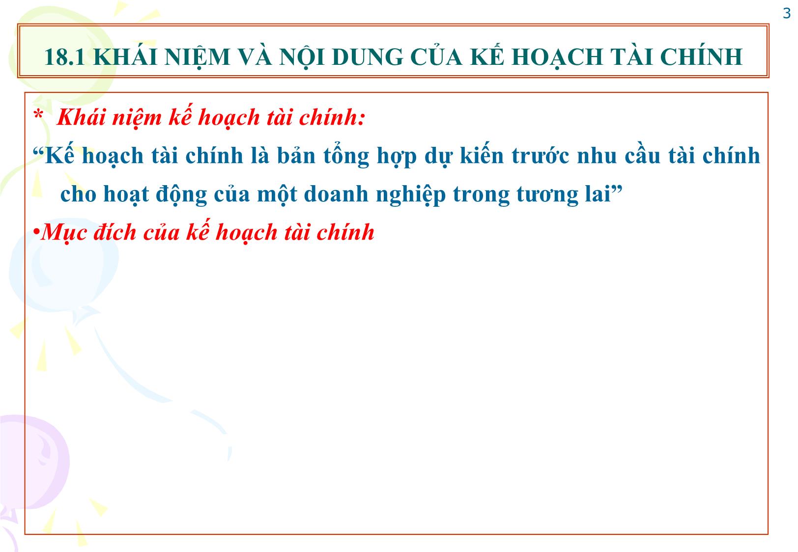 Bài giảng Tài chính doanh nghiệp - Chương 18: Kế hoạch tài chính doanh nghiệp trang 3