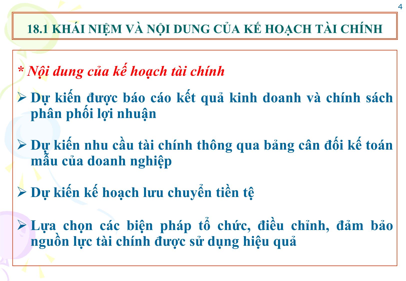 Bài giảng Tài chính doanh nghiệp - Chương 18: Kế hoạch tài chính doanh nghiệp trang 4