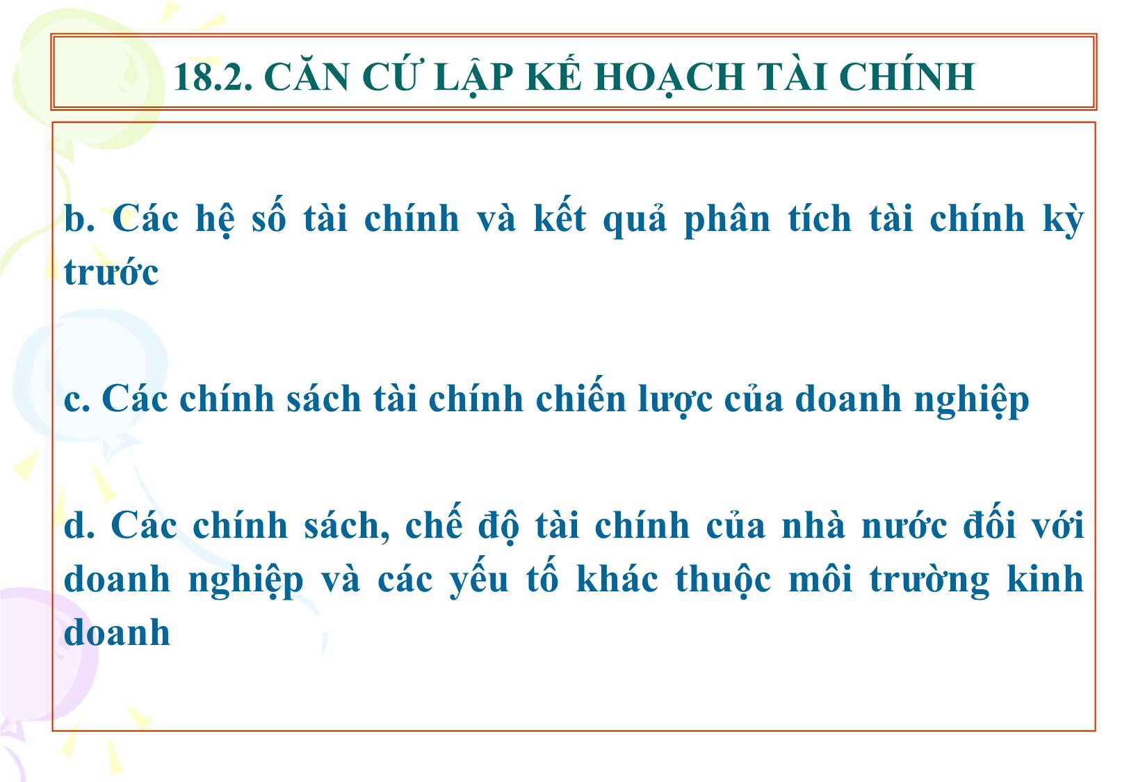 Bài giảng Tài chính doanh nghiệp - Chương 18: Kế hoạch tài chính doanh nghiệp trang 7