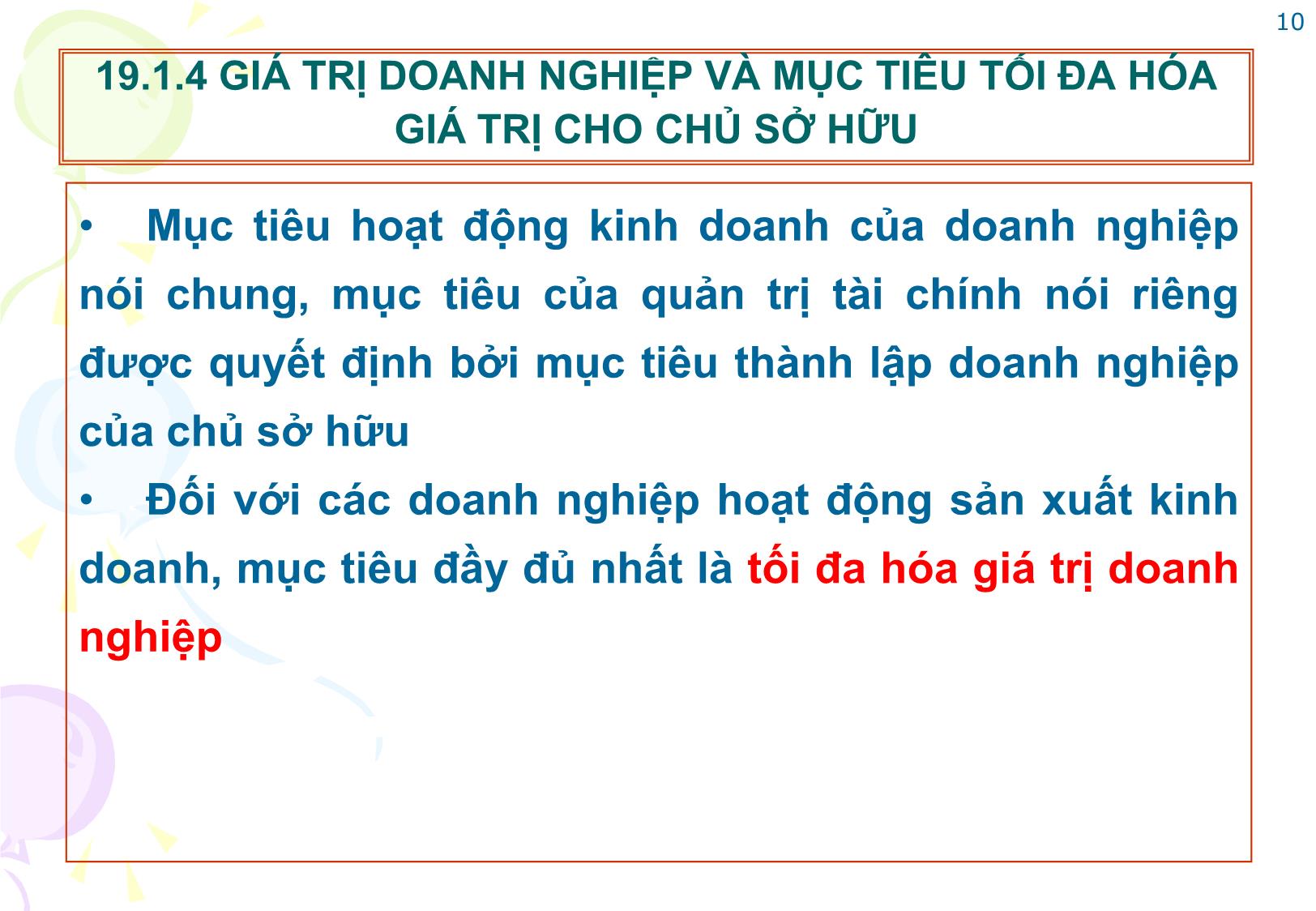 Bài giảng Tài chính doanh nghiệp - Chương 19: Giá trị doanh nghiệp trang 10