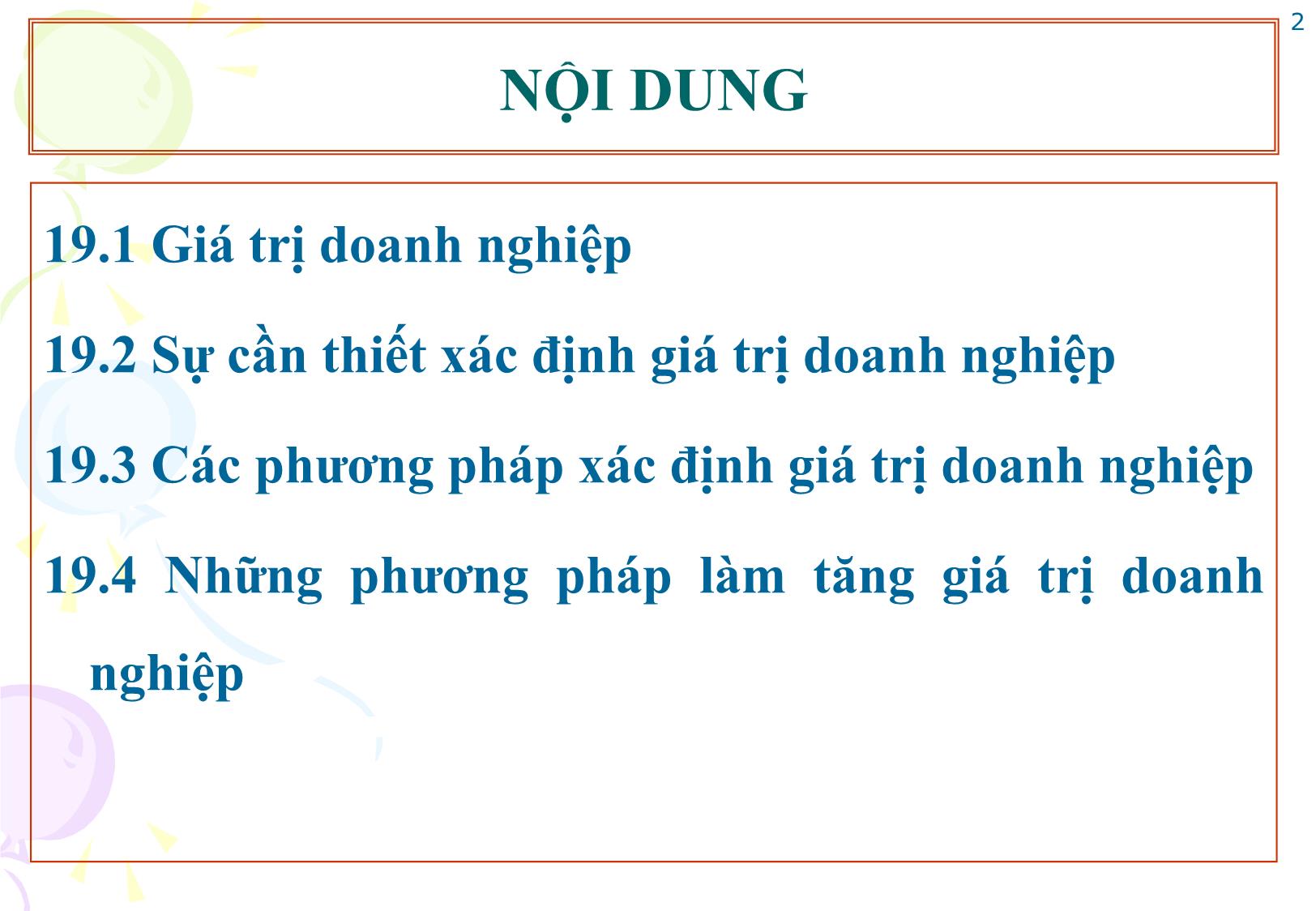 Bài giảng Tài chính doanh nghiệp - Chương 19: Giá trị doanh nghiệp trang 2