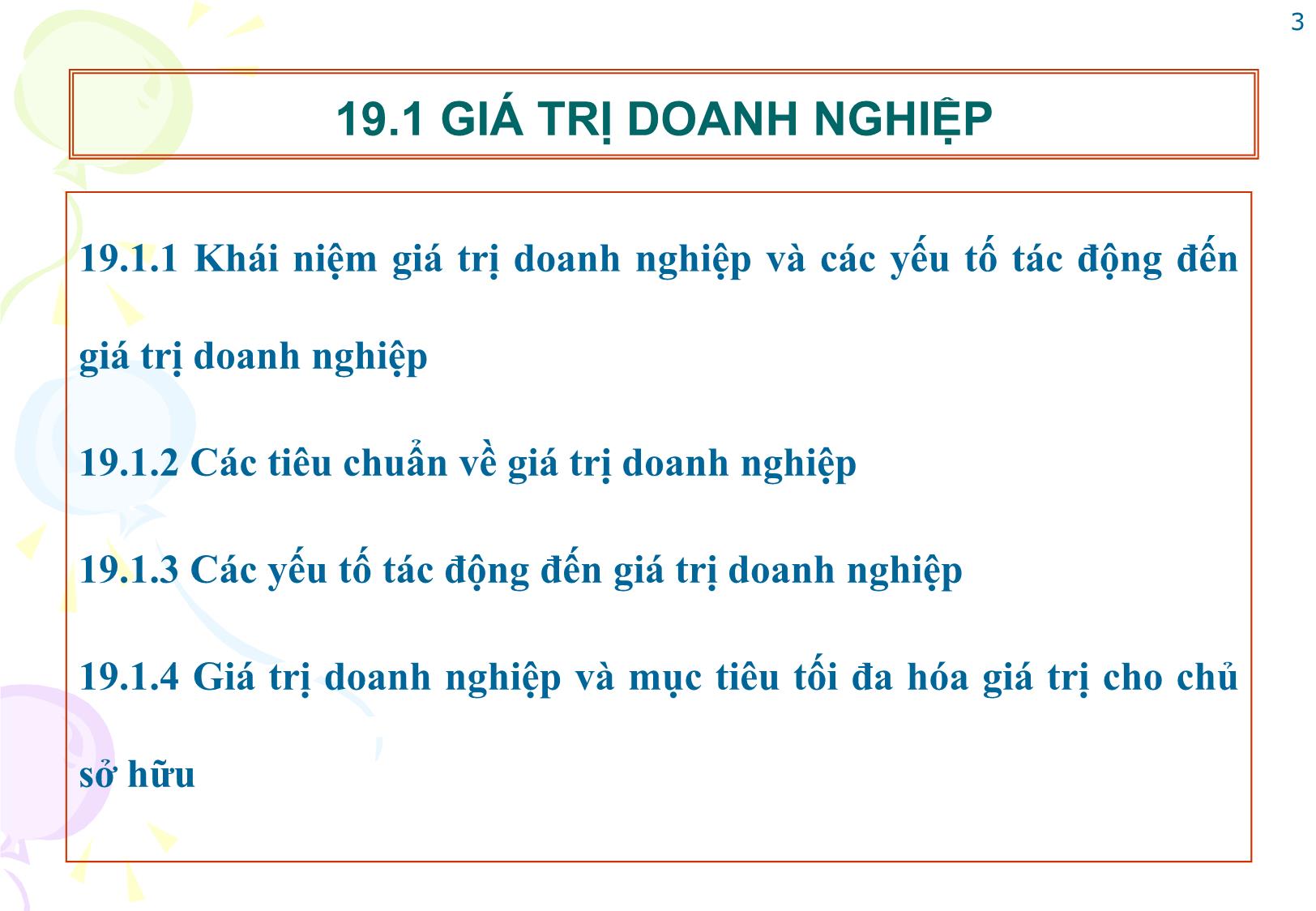 Bài giảng Tài chính doanh nghiệp - Chương 19: Giá trị doanh nghiệp trang 3