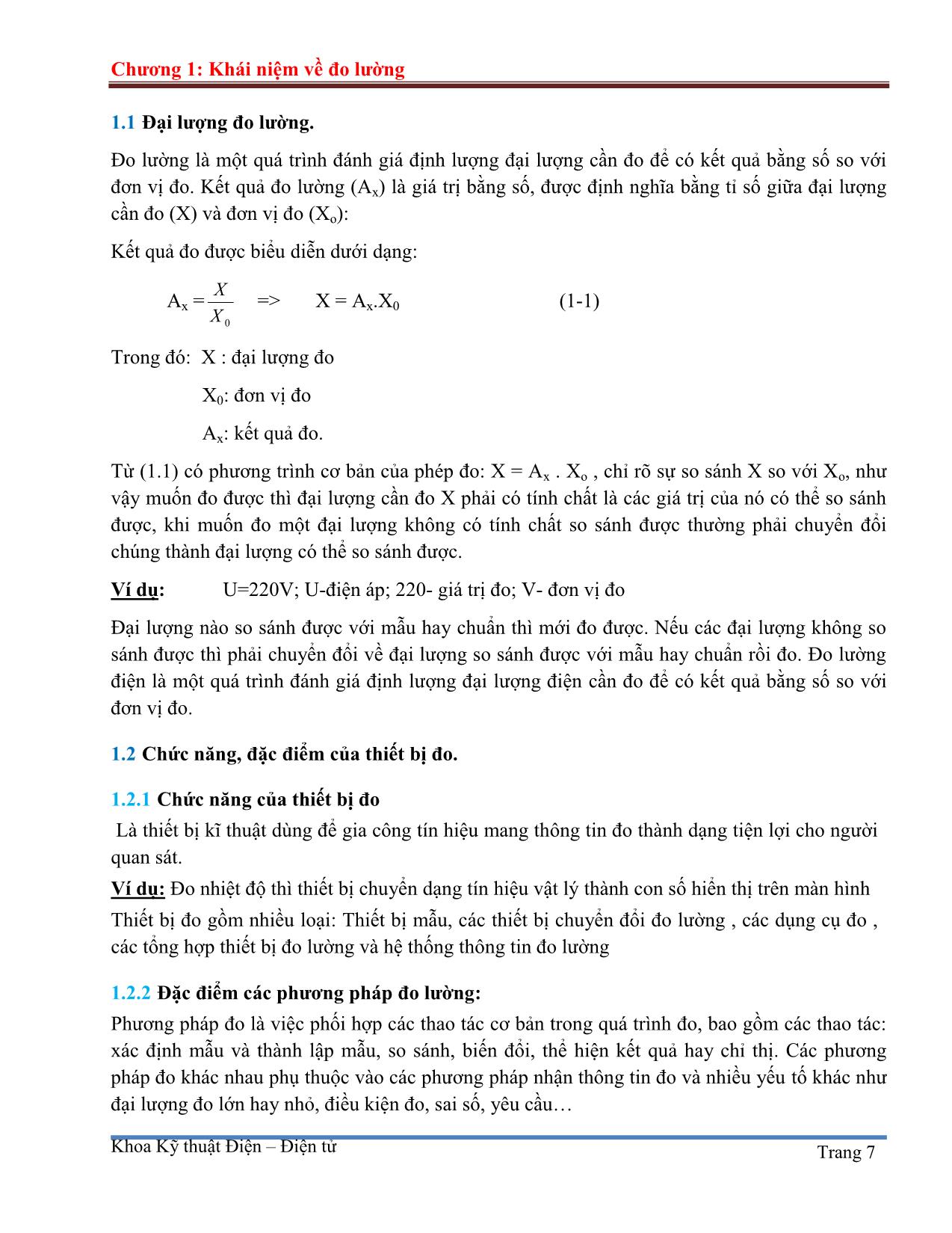 Giáo trình Đo lường điện và kỹ thuật đo (Phần 1) trang 7