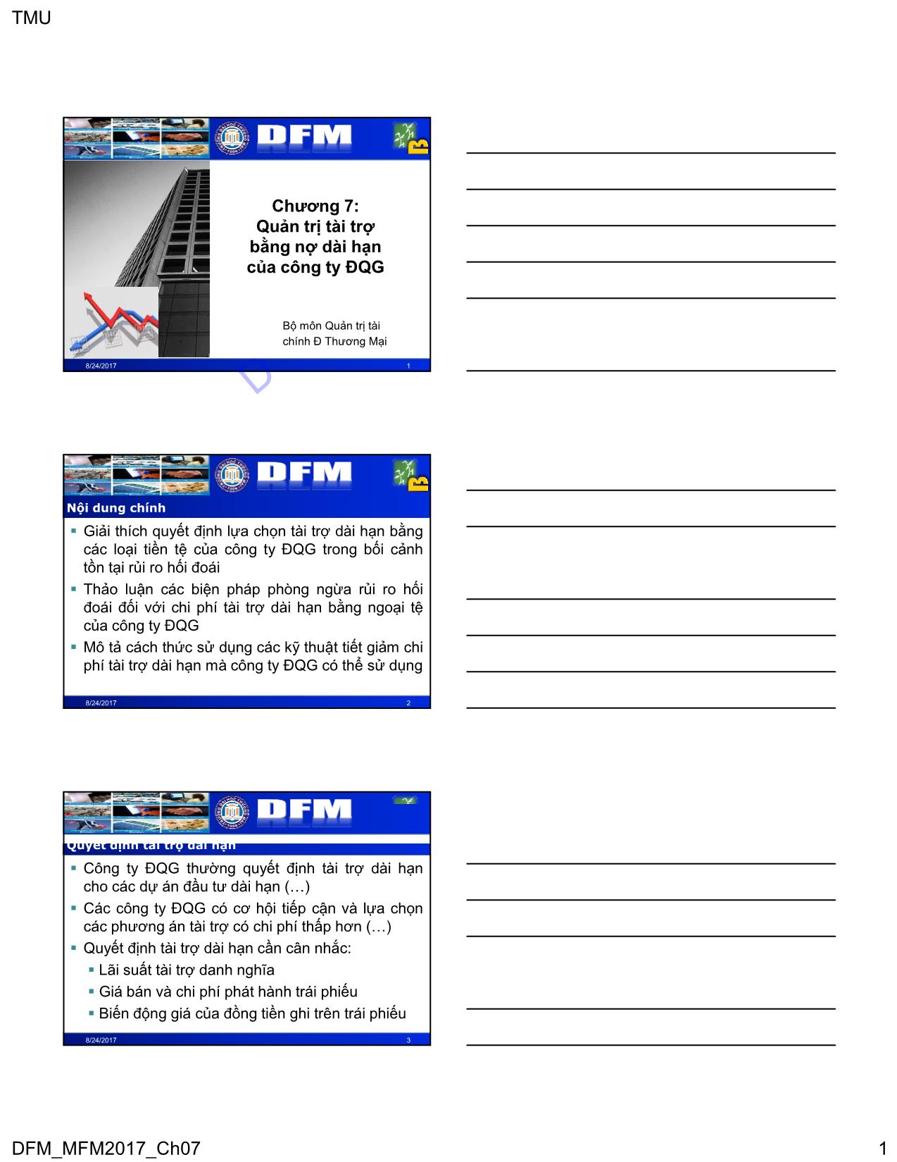 Bài giảng Quản trị tài chính công ty đa quốc gia - Chương 7: Quản trị tài trợ bằng nợ dài hạn của công ty đa quốc gia trang 1