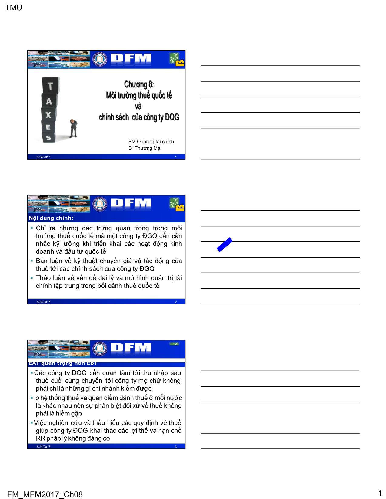 Bài giảng Quản trị tài chính công ty đa quốc gia - Chương 8: Môi trường thuê quốc tế và chính sách của công ty đa quốc gia trang 1
