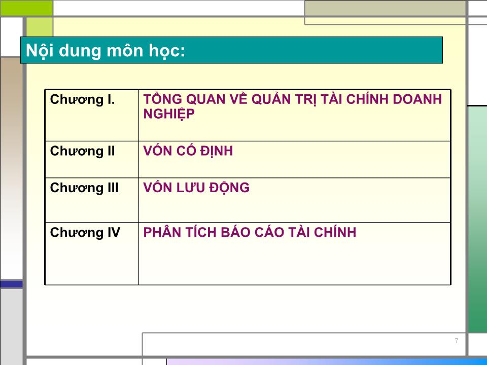 Bài giảng Quản trị tài chính - Chương 1: Tổng quan về quản trị tài chính doanh nghiệp - Nguyễn Thị Doan trang 7