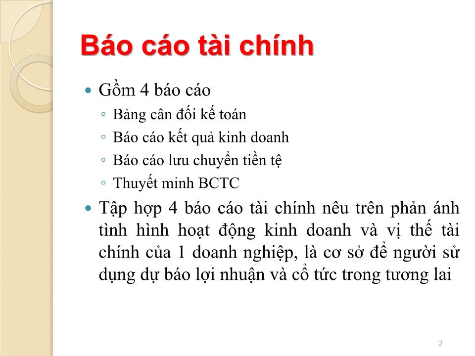 Bài giảng Quản trị tài chính - Chương 4: Phân tích báo cáo tài chính - Nguyễn Thị Doan trang 2