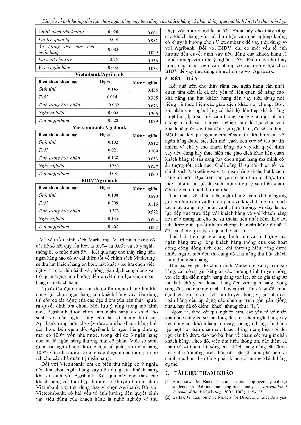 Các yếu tố ảnh hưởng đến lựa chọn ngân hàng vay tiêu dùng của khách hàng cá nhân thông qua mô hình logit đa thức hỗn hợp trang 5