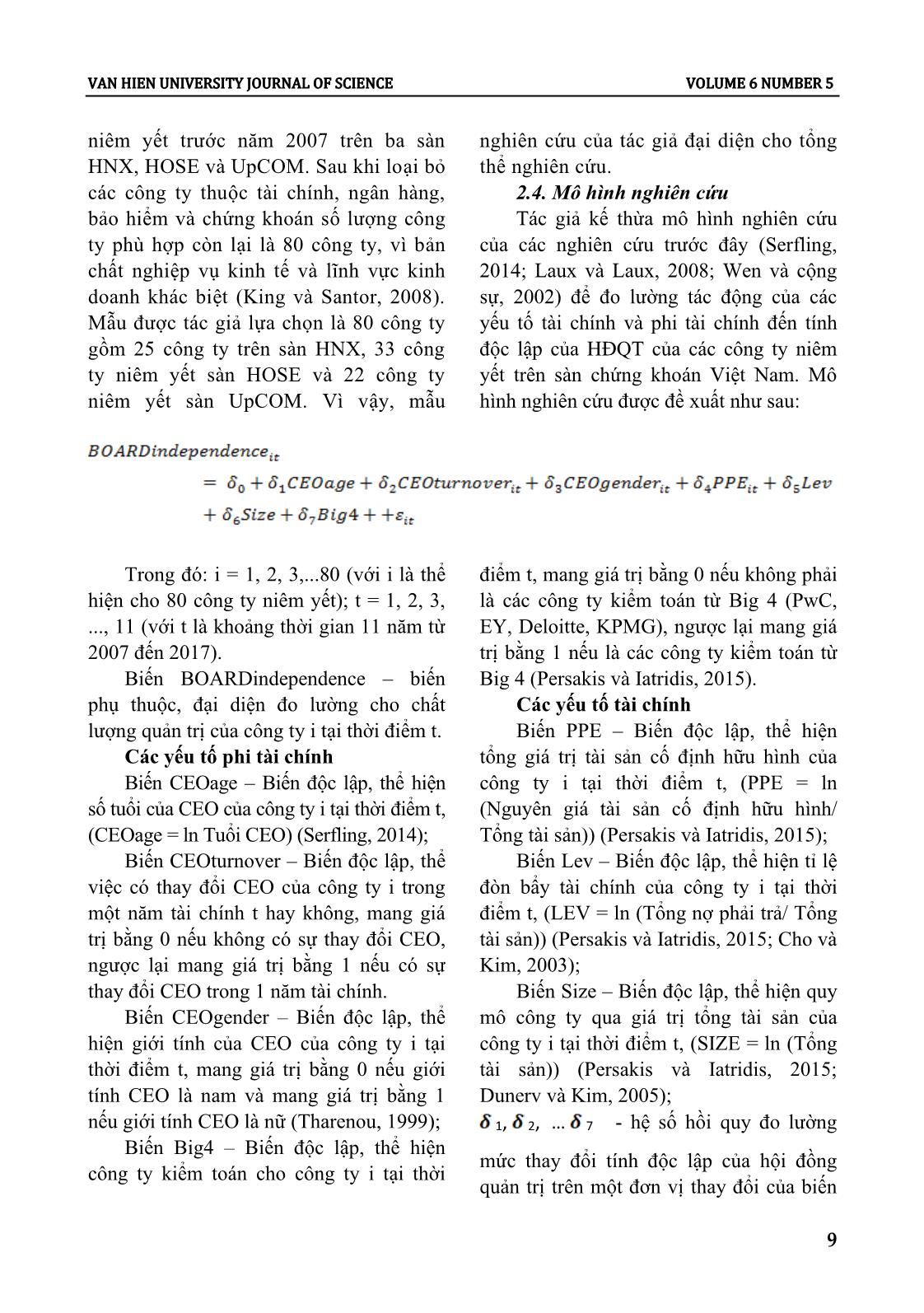 Các yếu tố tài chính và phi tài chính ảnh hưởng đến tính độc lập của hội đồng quản trị của các doanh nghiệp niêm yết trên trường chứng khoán Việt Nam trang 5