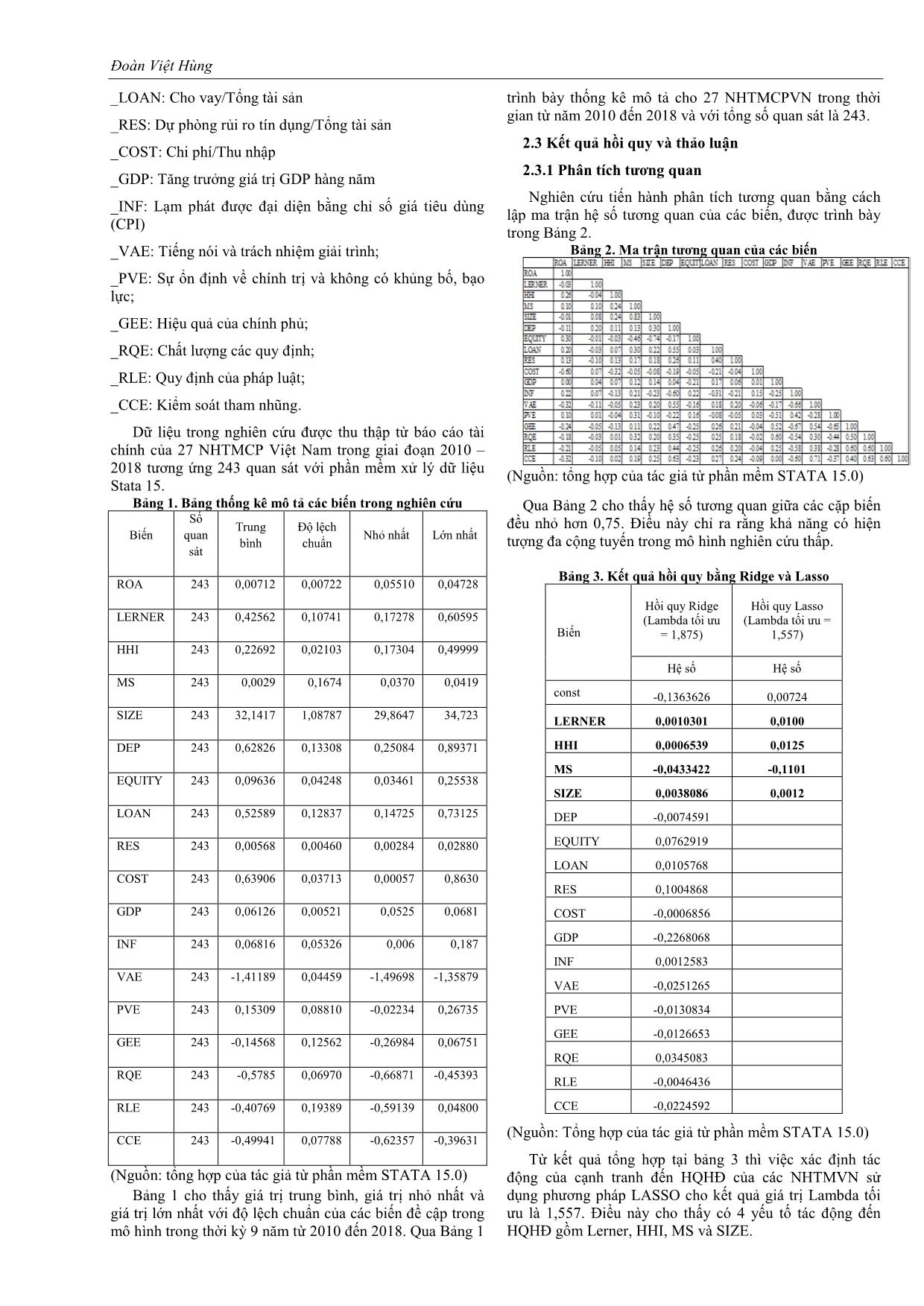 Cạnh tranh và hiệu quả hoạt động của các ngân hàng thương mại tại Việt Nam. Tiếp cận bằng phương pháp Lasso trang 4