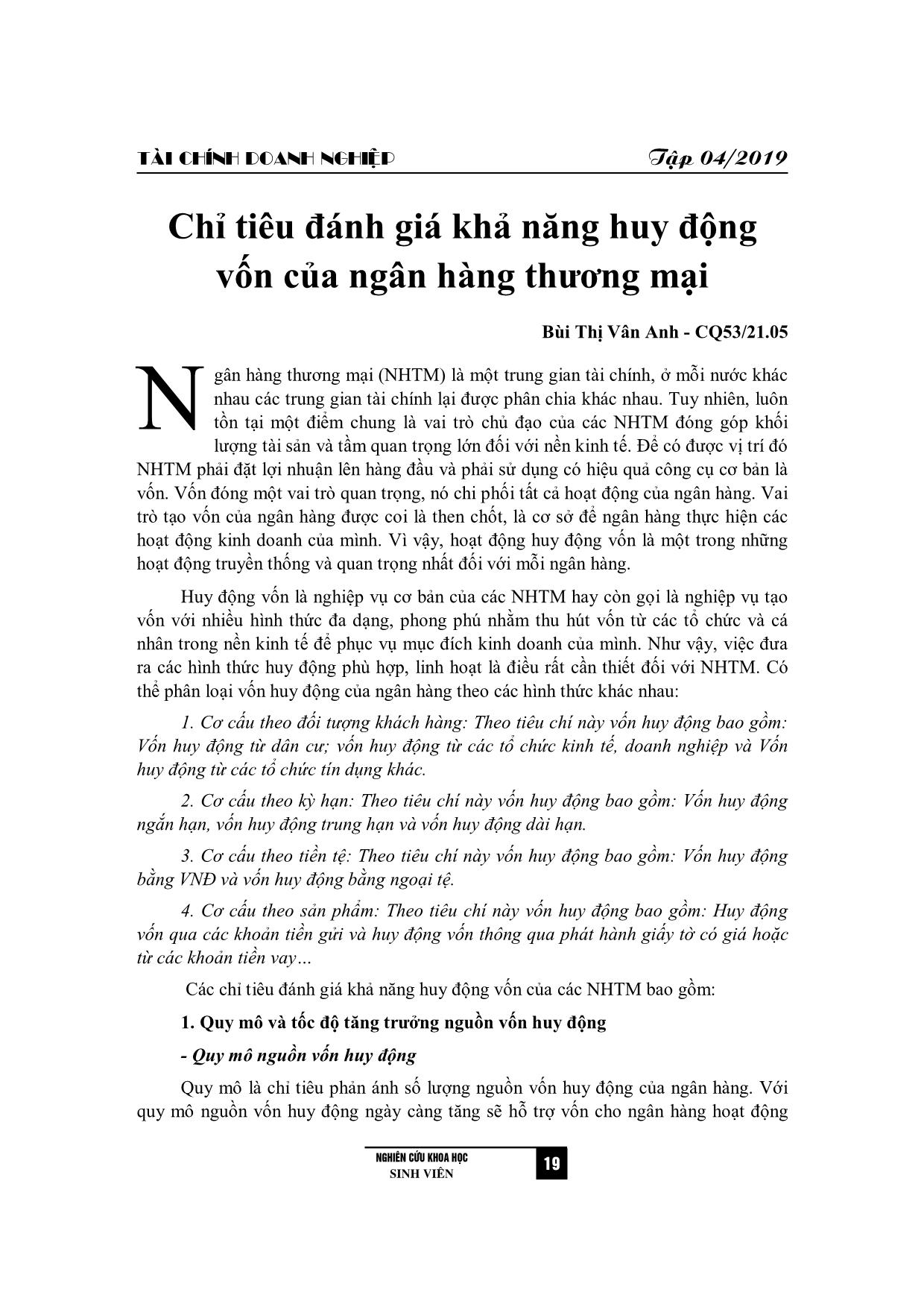 Chỉ tiêu đánh giá khả năng huy động vốn của ngân hàng thương mại trang 1