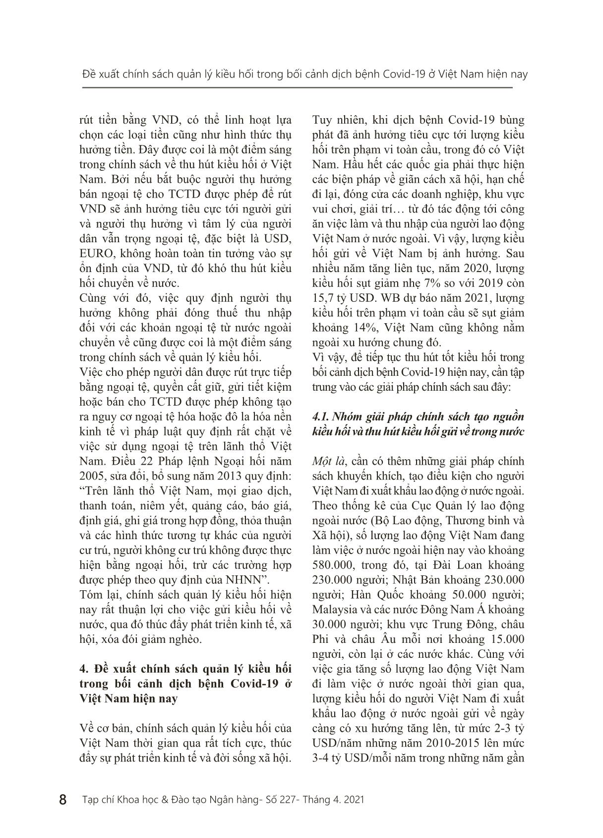 Đề xuất chính sách quản lý kiều hối trong bối cảnh dịch bệnh Covid-19 ở Việt Nam hiện nay trang 8