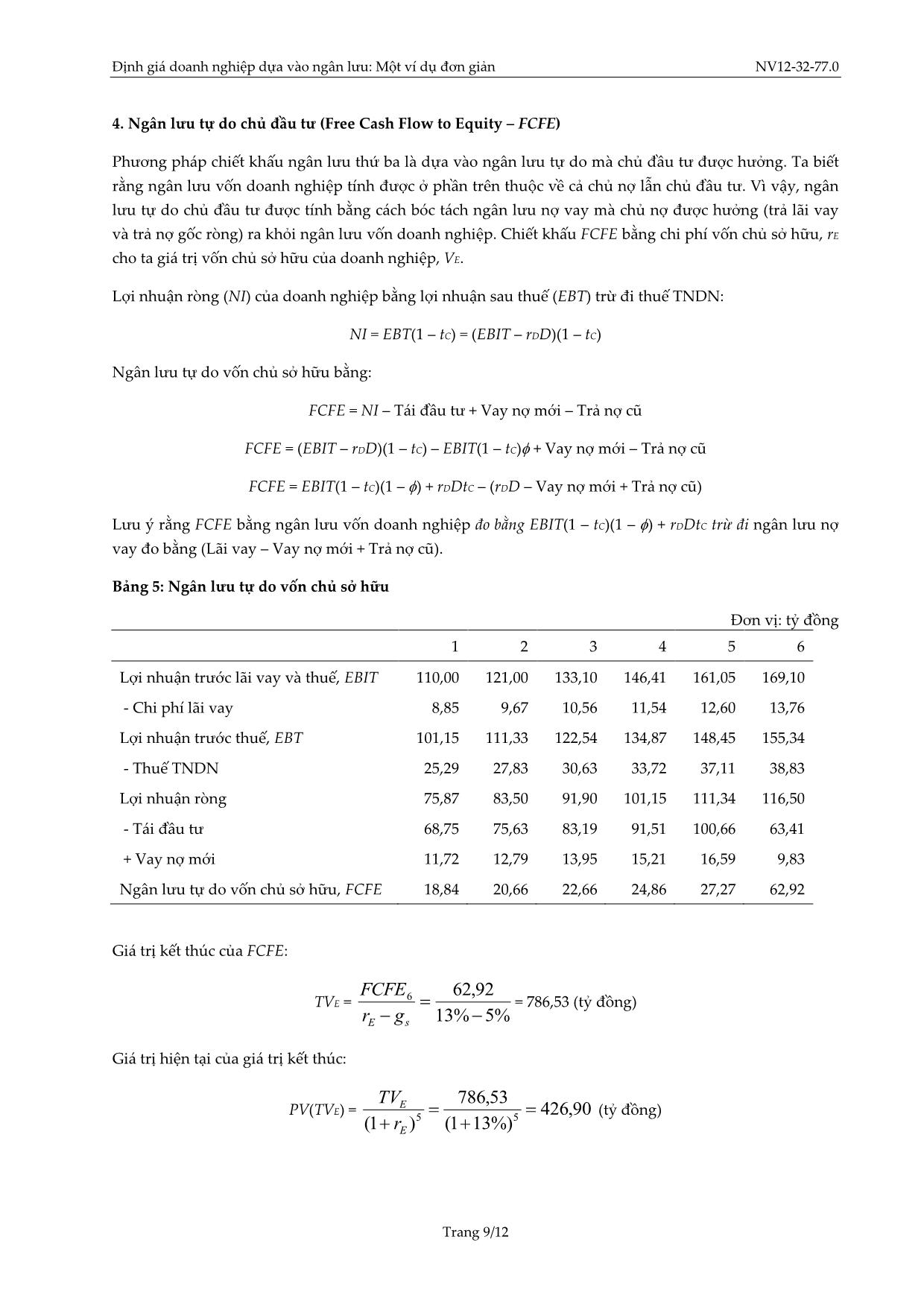Định giá doanh nghiệp dựa vào ngân lưu: Một ví dụ đơn giản trang 9