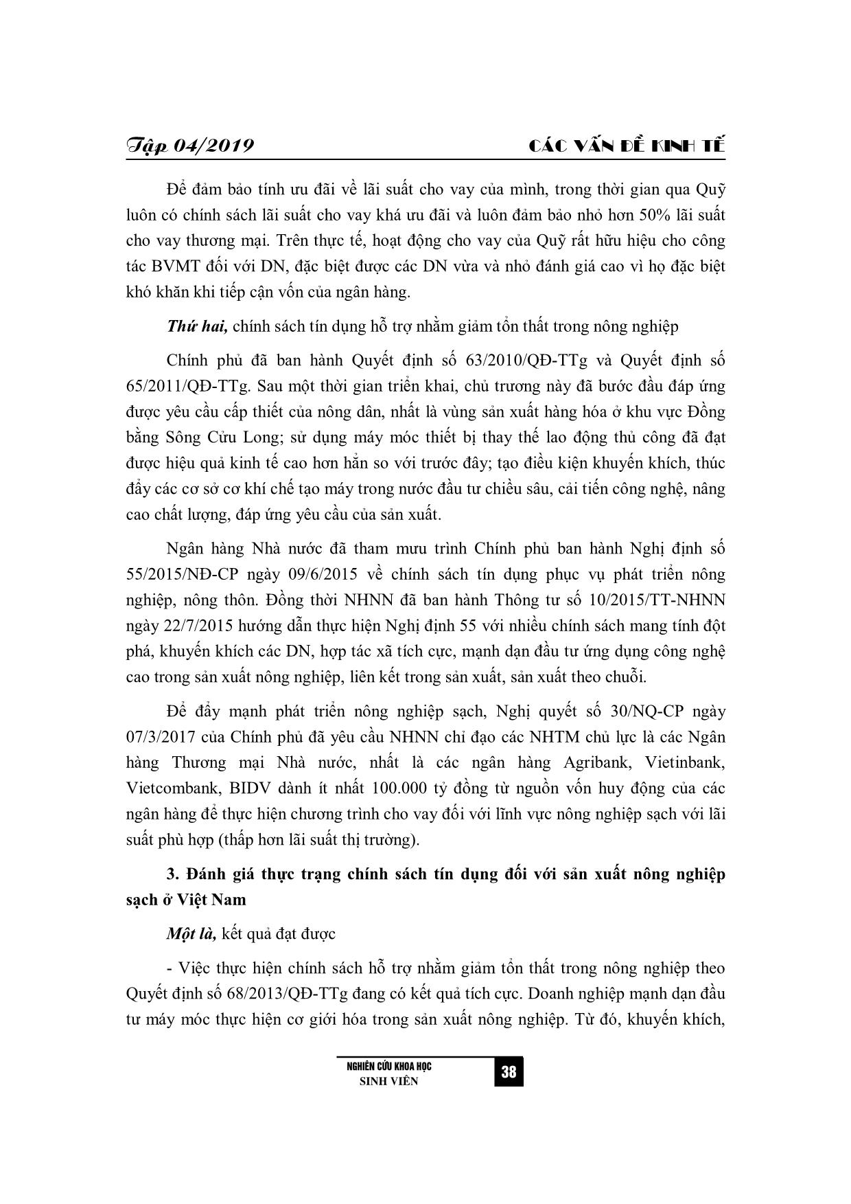 Giải pháp hoàn thiện chính sách tín dụng đối với sản xuất nông nghiệp sạch ở Việt Nam trang 2