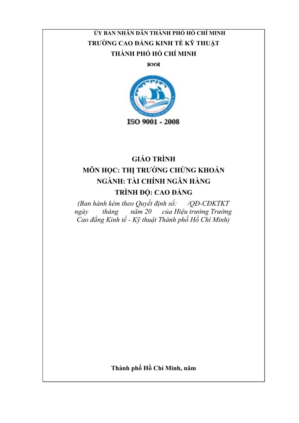 Giáo trình Tài chính ngân hàng - Thị trường chứng khoán trang 1