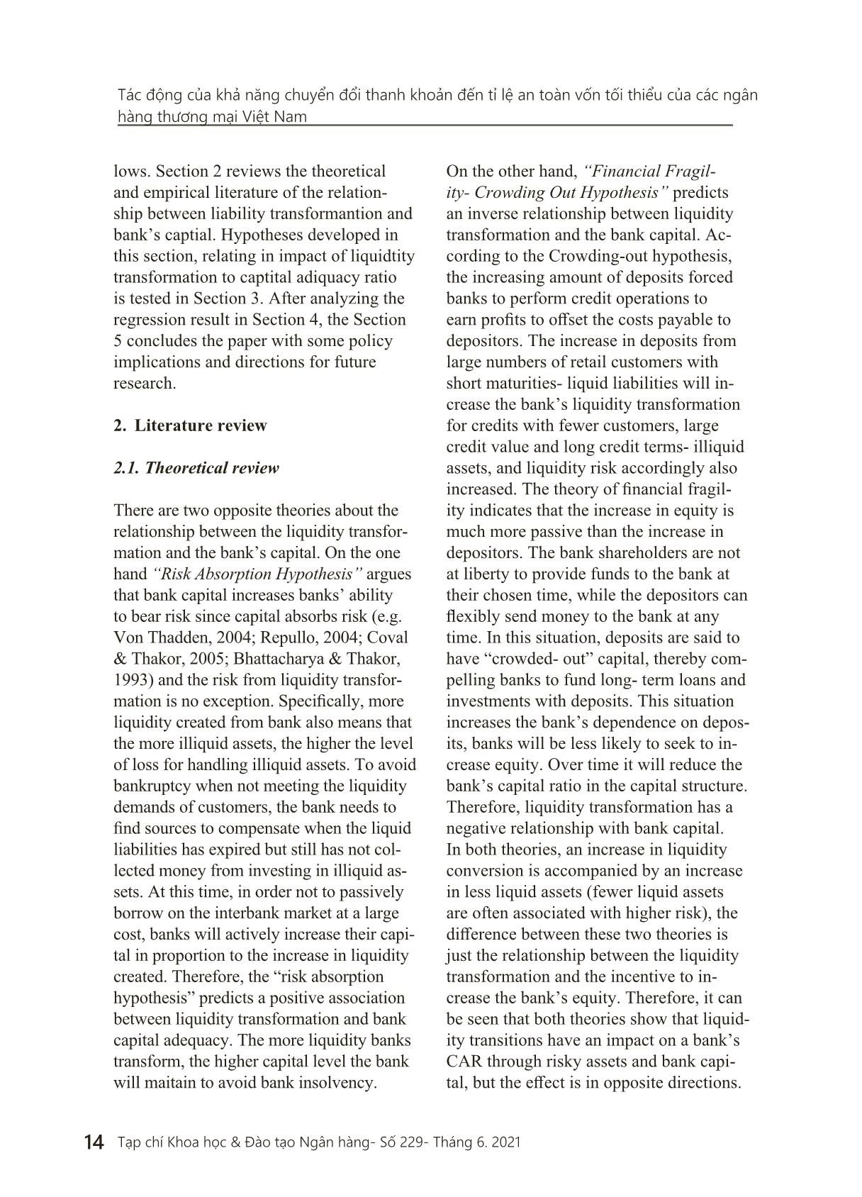 Impact of liquidity transformation to Vietnamese commercial banks adequacy ratio trang 3