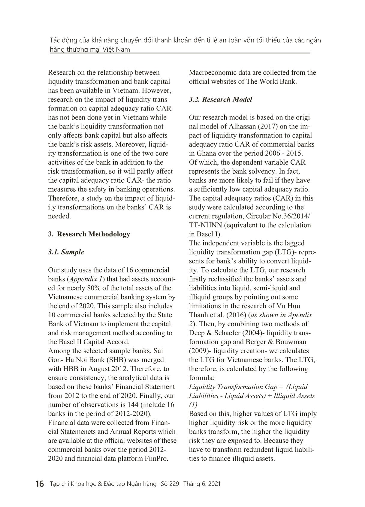 Impact of liquidity transformation to Vietnamese commercial banks adequacy ratio trang 5