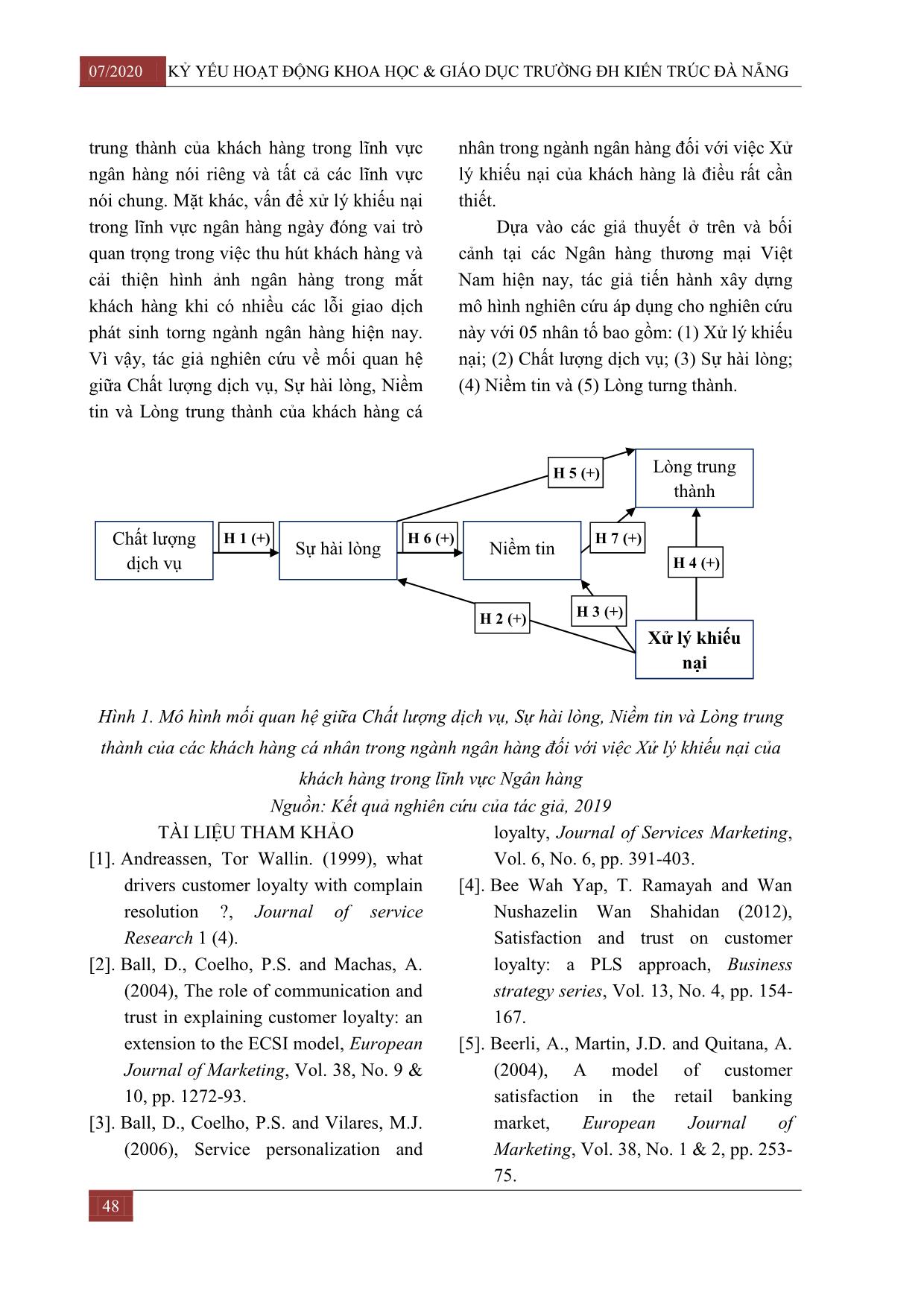 Mối quan hệ giữa chất lượng dịch vụ, sự hài lòng và lòng trung thành của khách hàng cá nhân trong ngành ngân hàng đối với việc xử lý khiếu nại của khách hàng trang 7