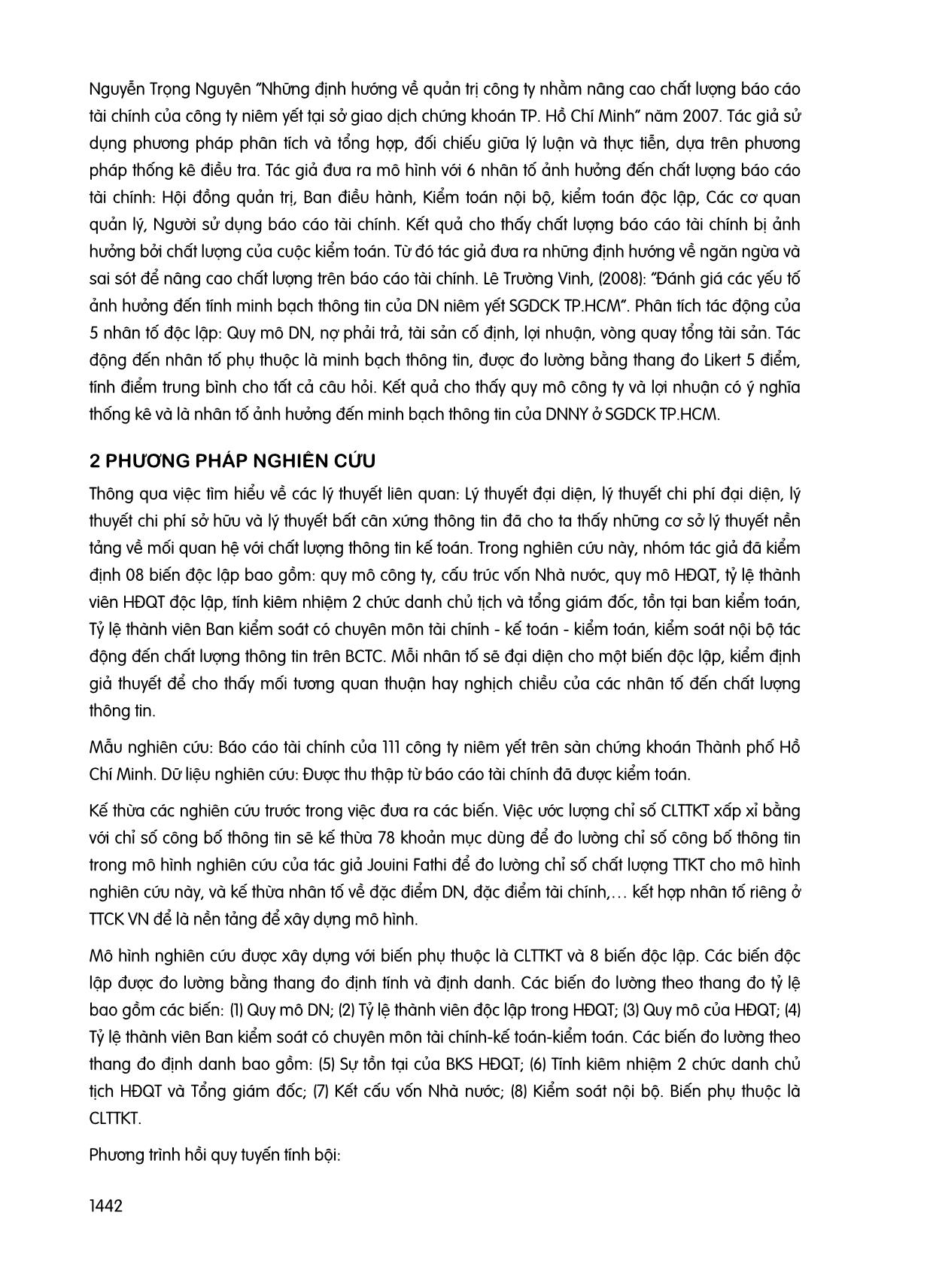 Mối quan hệ giữa quản trị công ty với chất ượng thông tin trên báo cáo tài chính của các công ty niêm yết trên sàn chứng khoán thành phố Hồ Chí Minh trang 3