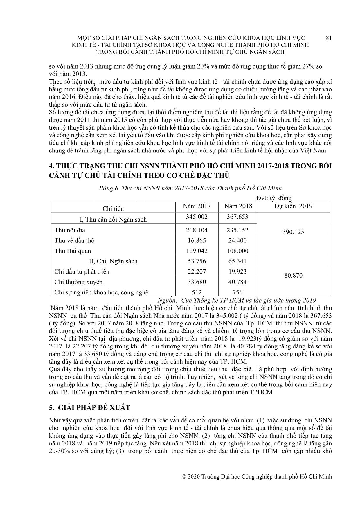 Một số giải pháp chi ngân sách trong nghiên cứu khoa học lĩnh vực kinh tế - Tài chính tại sở khoa học và công nghệ thành phố Hồ Chí Minh trong bối cảnh thành phố Hồ Chí Minh tự chủ ngân sách trang 8