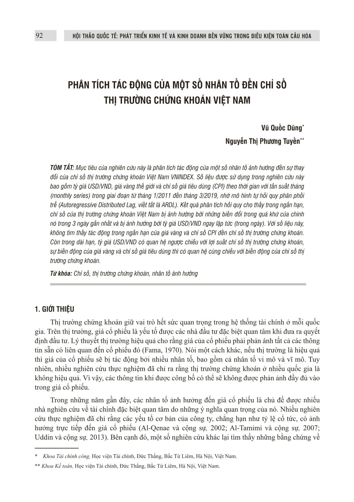 Phân tích tác động của một số nhân tố đến chỉ số thị trường chứng khoán Việt Nam trang 1