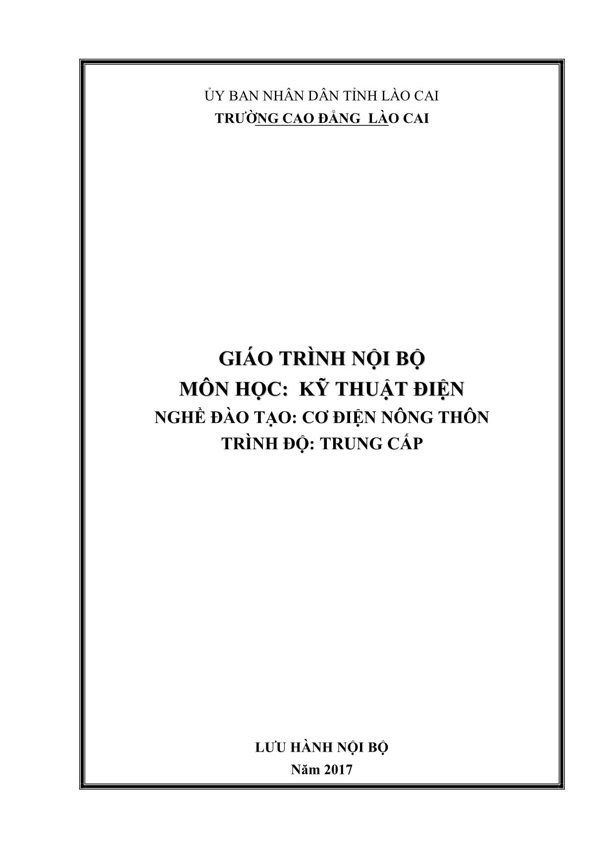 Giáo trình Cơ điện nông thôn - Kỹ thuật điện trang 1