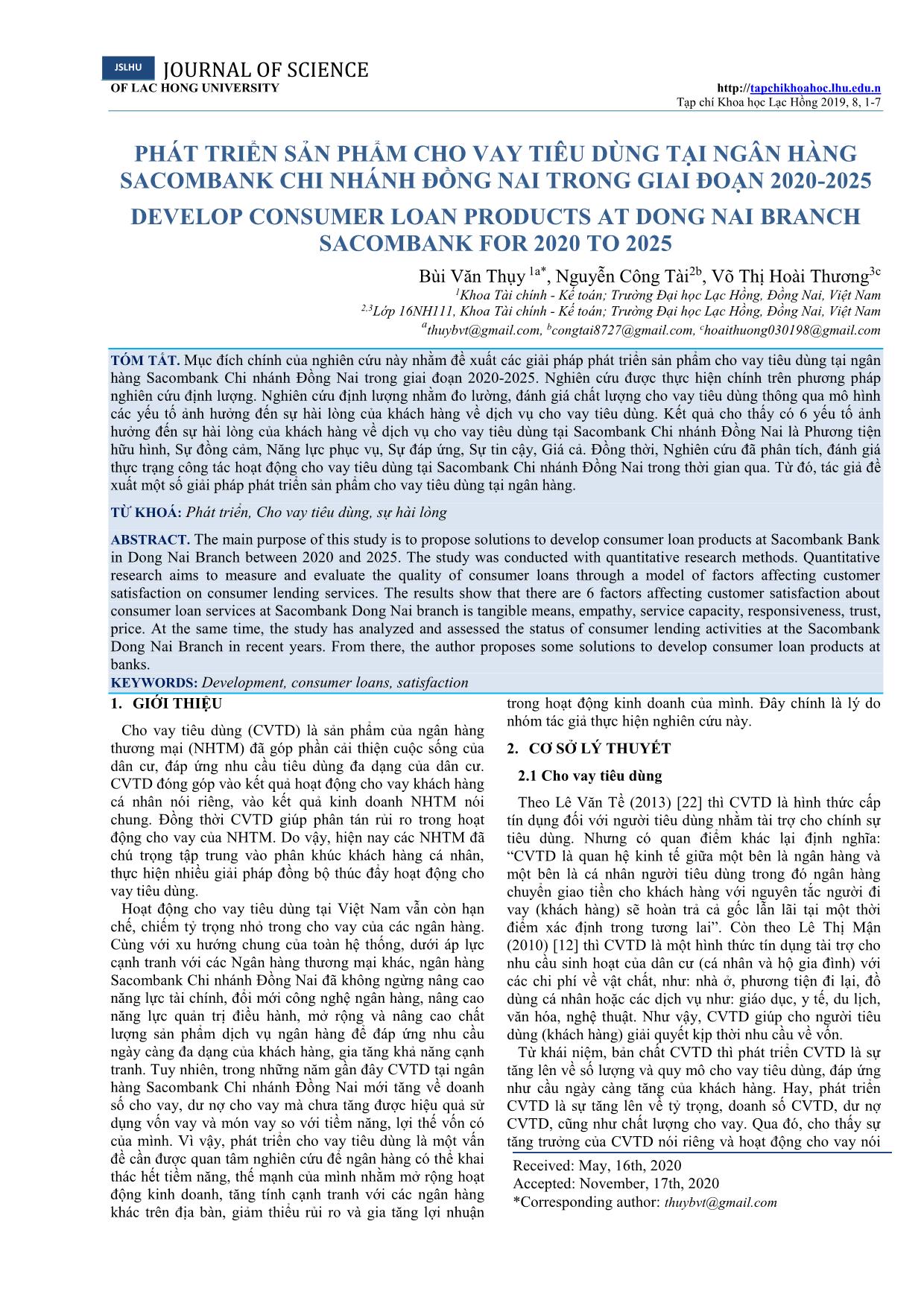 Phát triển sản phẩm cho vay tiêu dùng tại ngân hàng Sacombank chi nhánh Đồng Nai trong giai đoạn 2020-2025 trang 1