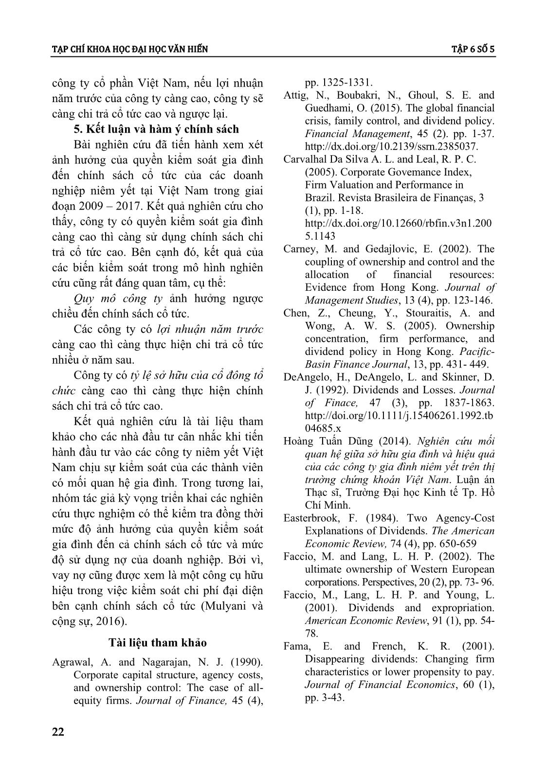 Quyền kiểm soát gia đình và chính sách cổ tức: Bằng chứng từ các doanh nghiệp niêm yết Việt Nam trang 7