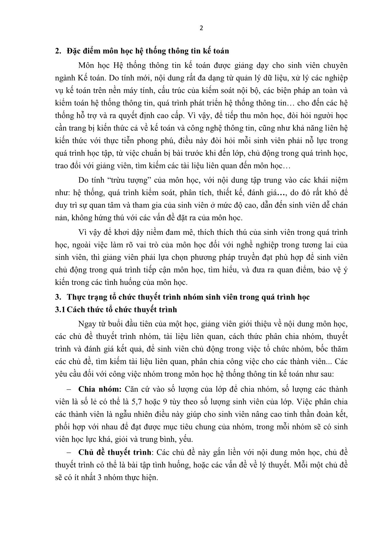 Một số giải pháp nâng cao chất lượng thuyết trình nhóm trong môn học hệ thống thông tin kế toán trang 2