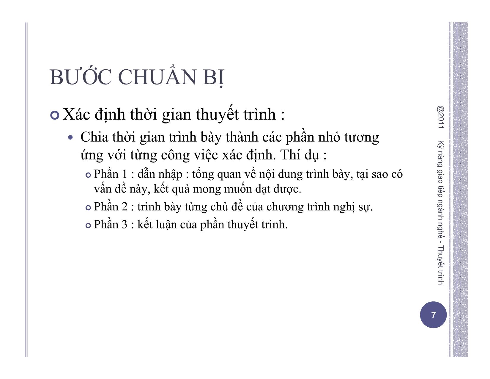 Bài giảng môn Kỹ năng thuyết trình (Bản hay) trang 7