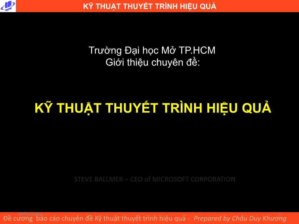 Bài giảng Kỹ thuật thuyết trình hiệu quả trang 1