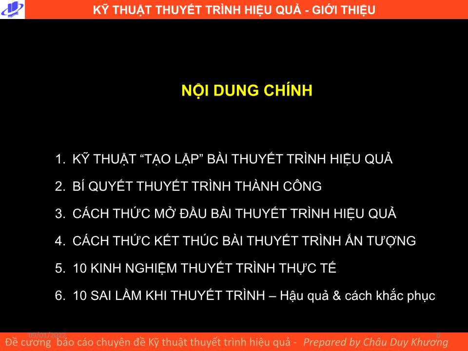 Bài giảng Kỹ thuật thuyết trình hiệu quả trang 6