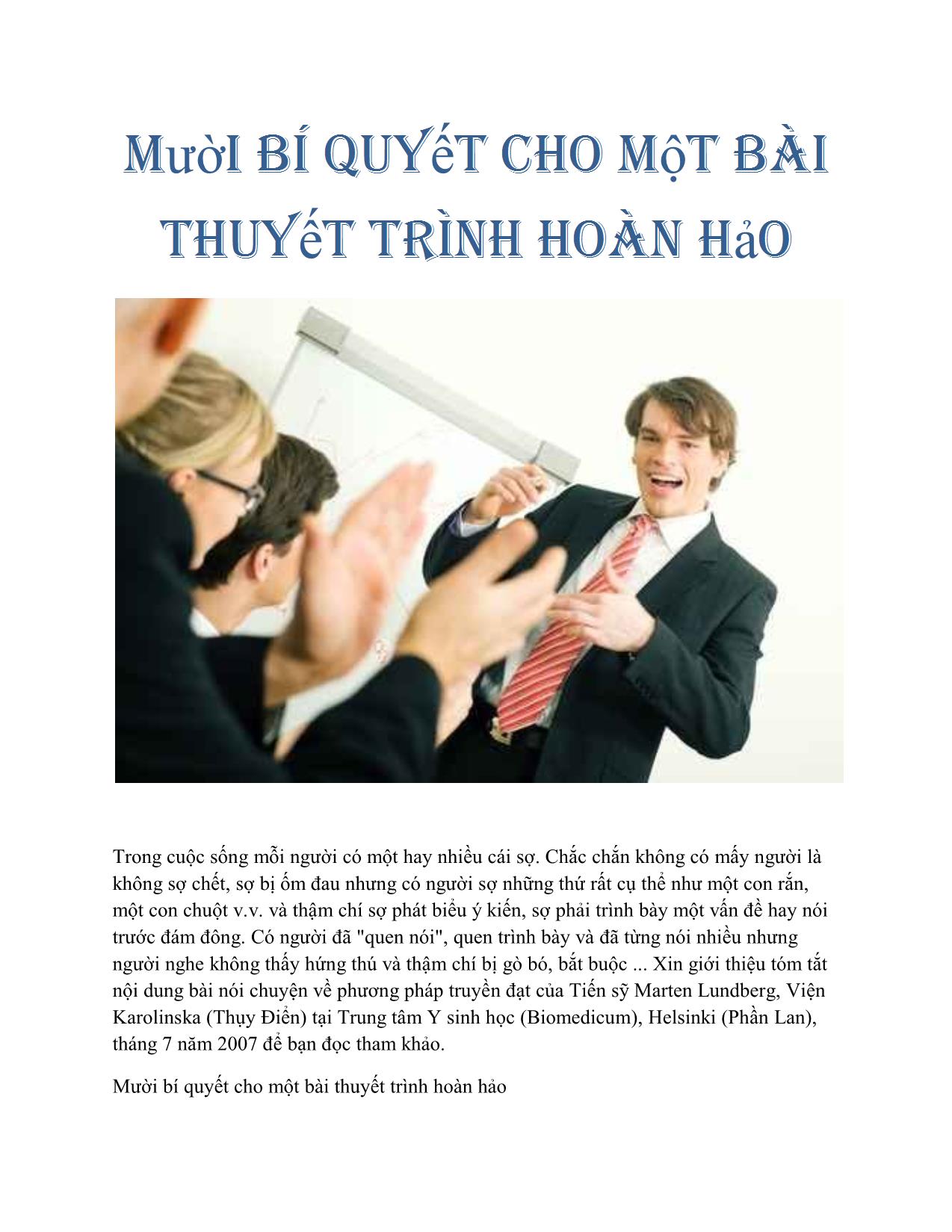 Mười bí quyết cho một bài thuyết trình hoàn hảo trang 1