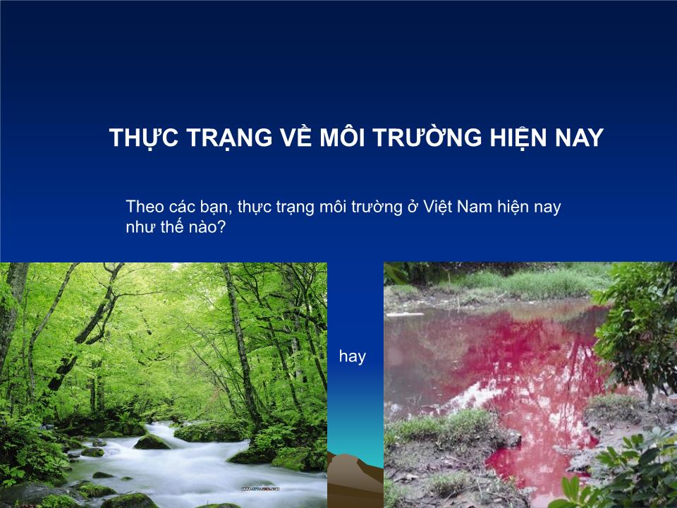 Bài giảng Thực trạng về môi trường hiện nay trang 1