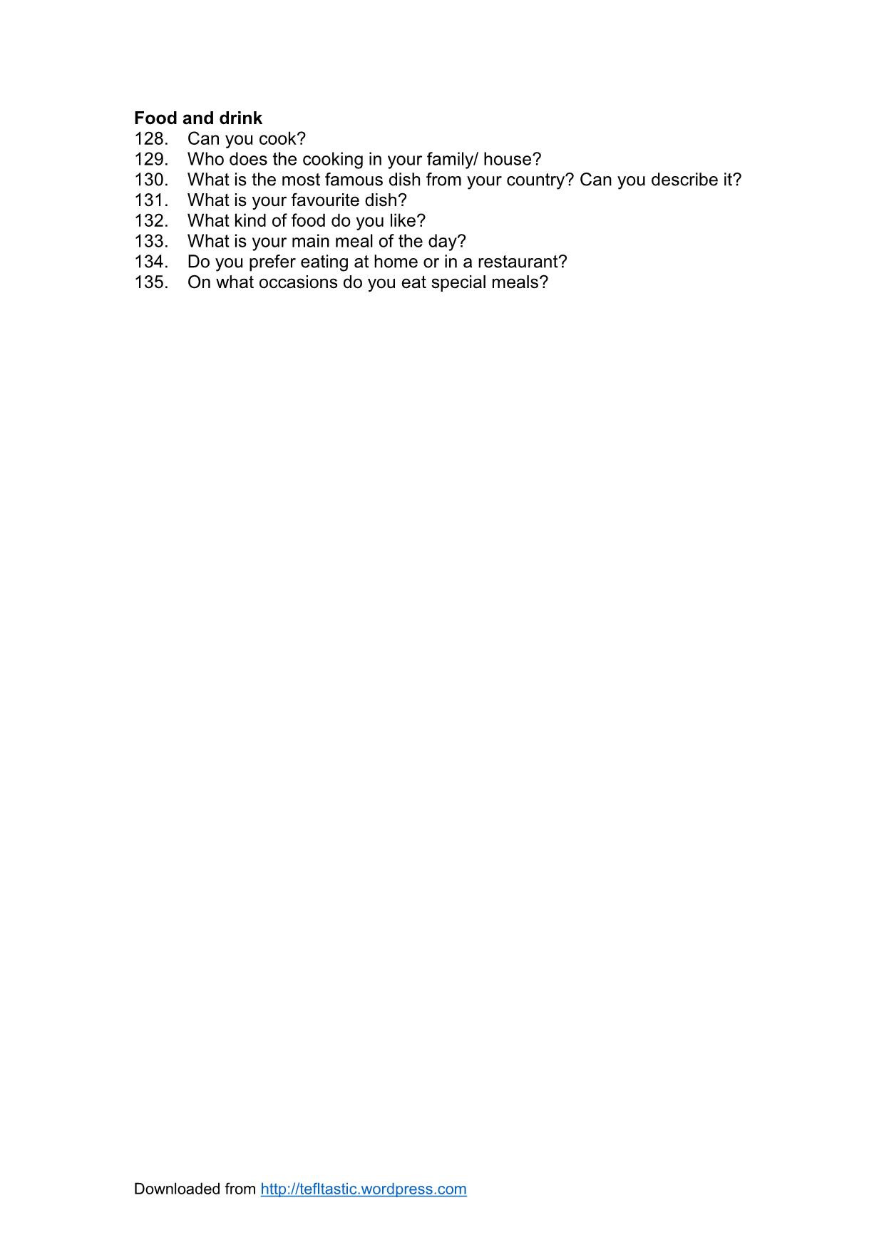 135 typical Ielts speaking part one questions trang 6