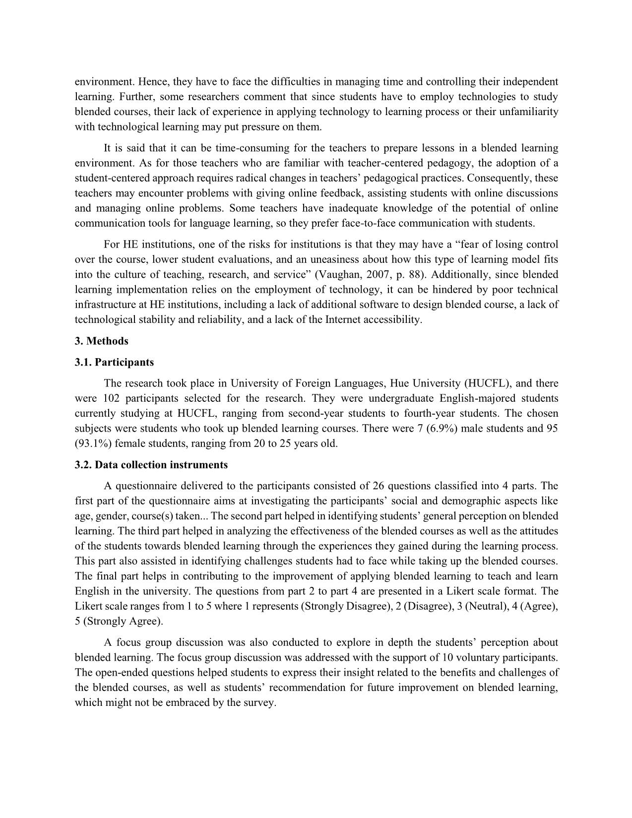 An investigation into efl students’ perception of blended learning at university of foreign languages, Hue university trang 4