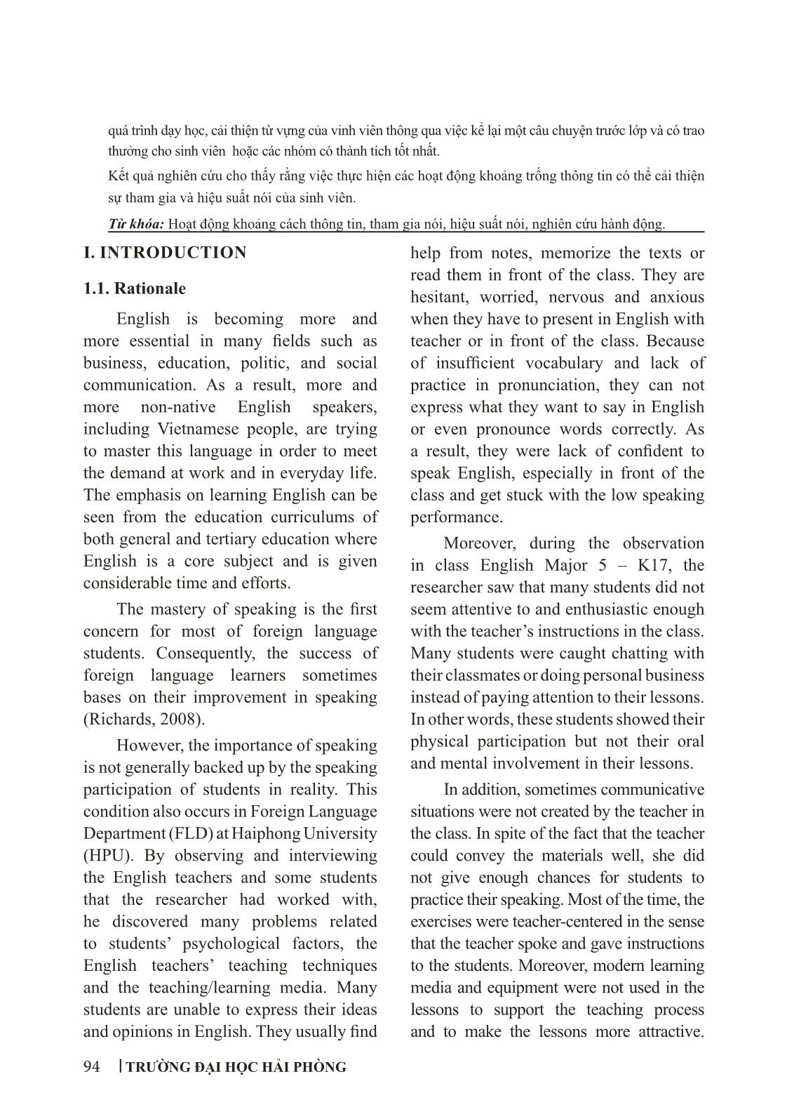Ứng dụng hoạt động khoảng trống thông tin nhằm tăng việc tham gia nói – nghiên cứu cải tiến đối với sinh viên chuyên anh năm nhất tại Đại học Hải Phòng trang 2