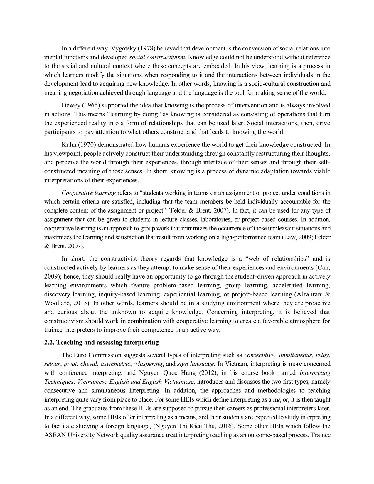 Constructivism and cooperative learning: An application in teaching interpreting to senior students of business english at the university of finance – marketing trang 3