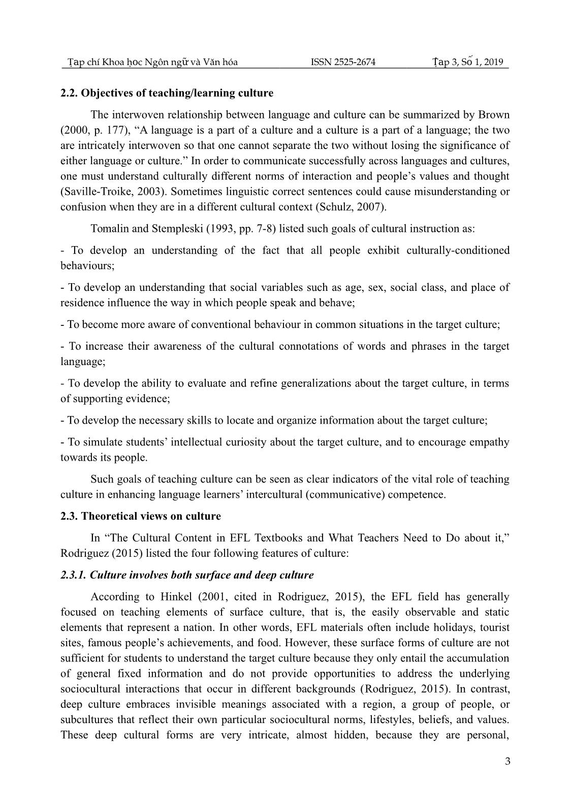 Cultural elements and their potentials to develop students’ intercultural competence: a survey on english textbooks used in classes of language skills at university of foreign languages, Hue university trang 3