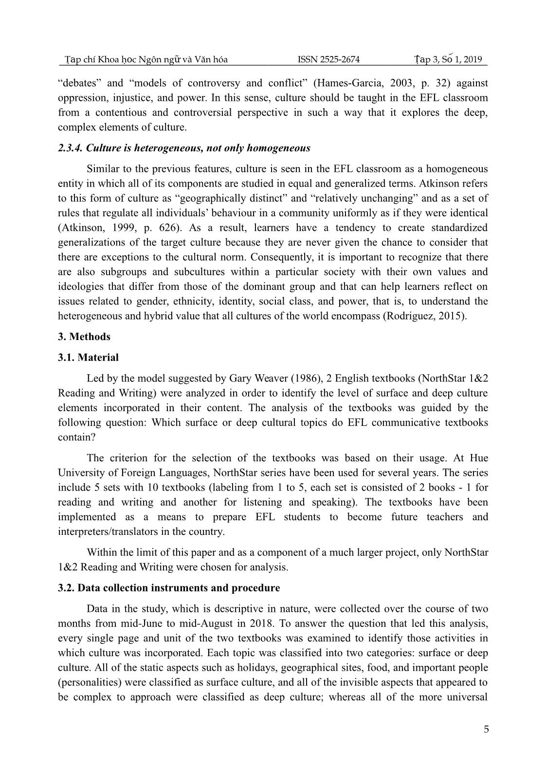 Cultural elements and their potentials to develop students’ intercultural competence: a survey on english textbooks used in classes of language skills at university of foreign languages, Hue university trang 5