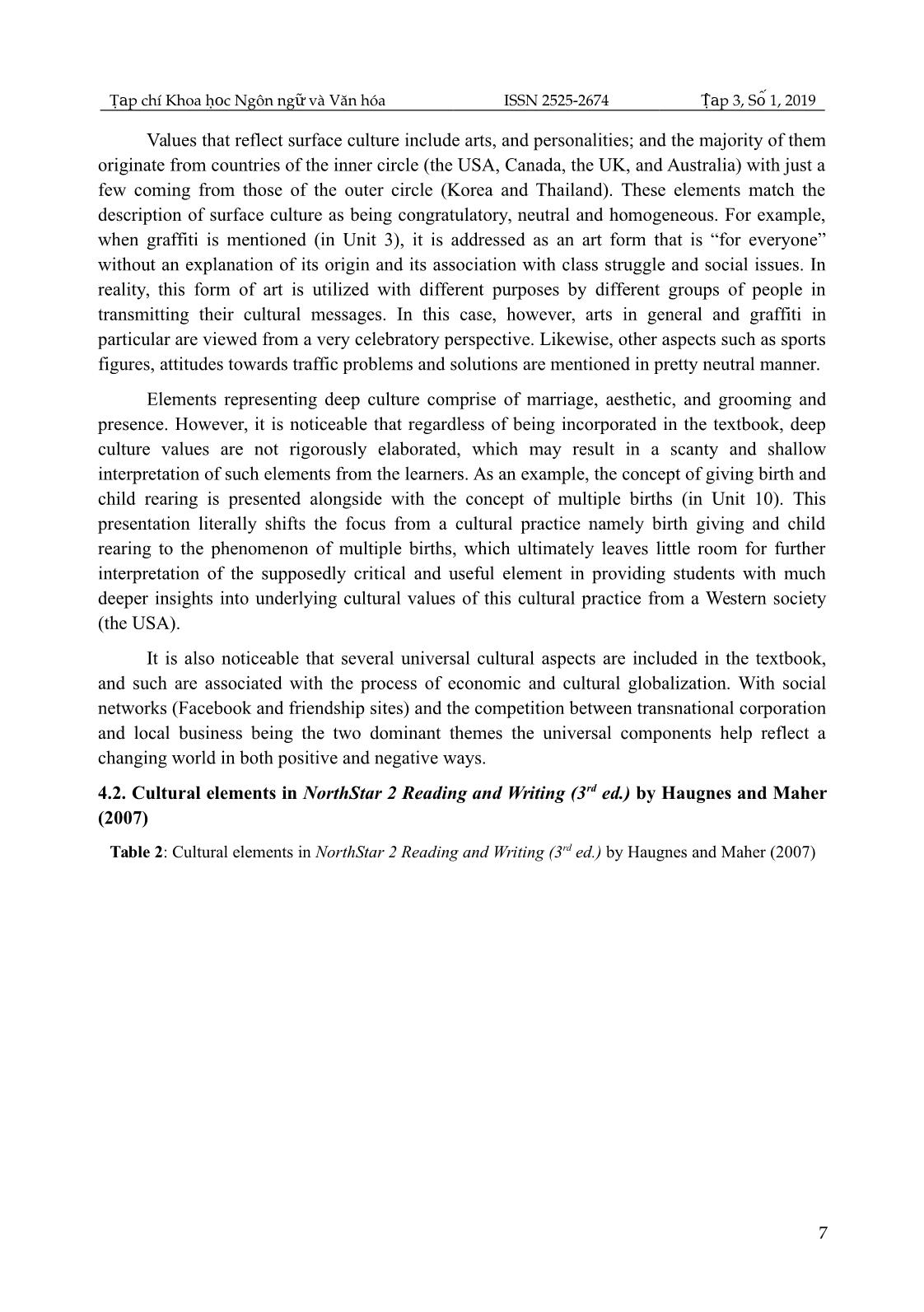 Cultural elements and their potentials to develop students’ intercultural competence: a survey on english textbooks used in classes of language skills at university of foreign languages, Hue university trang 7