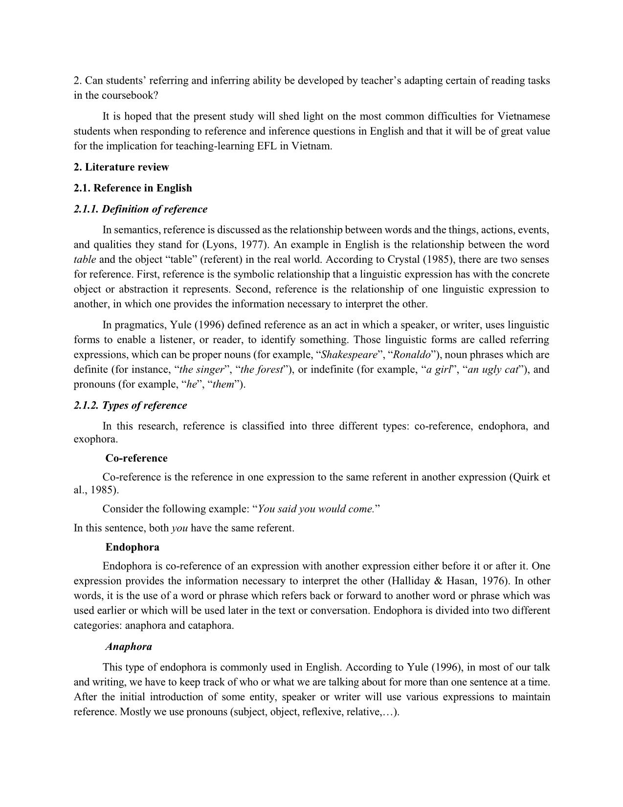 Reference and inference in English reading and implications in vietnamese language classrooms trang 2