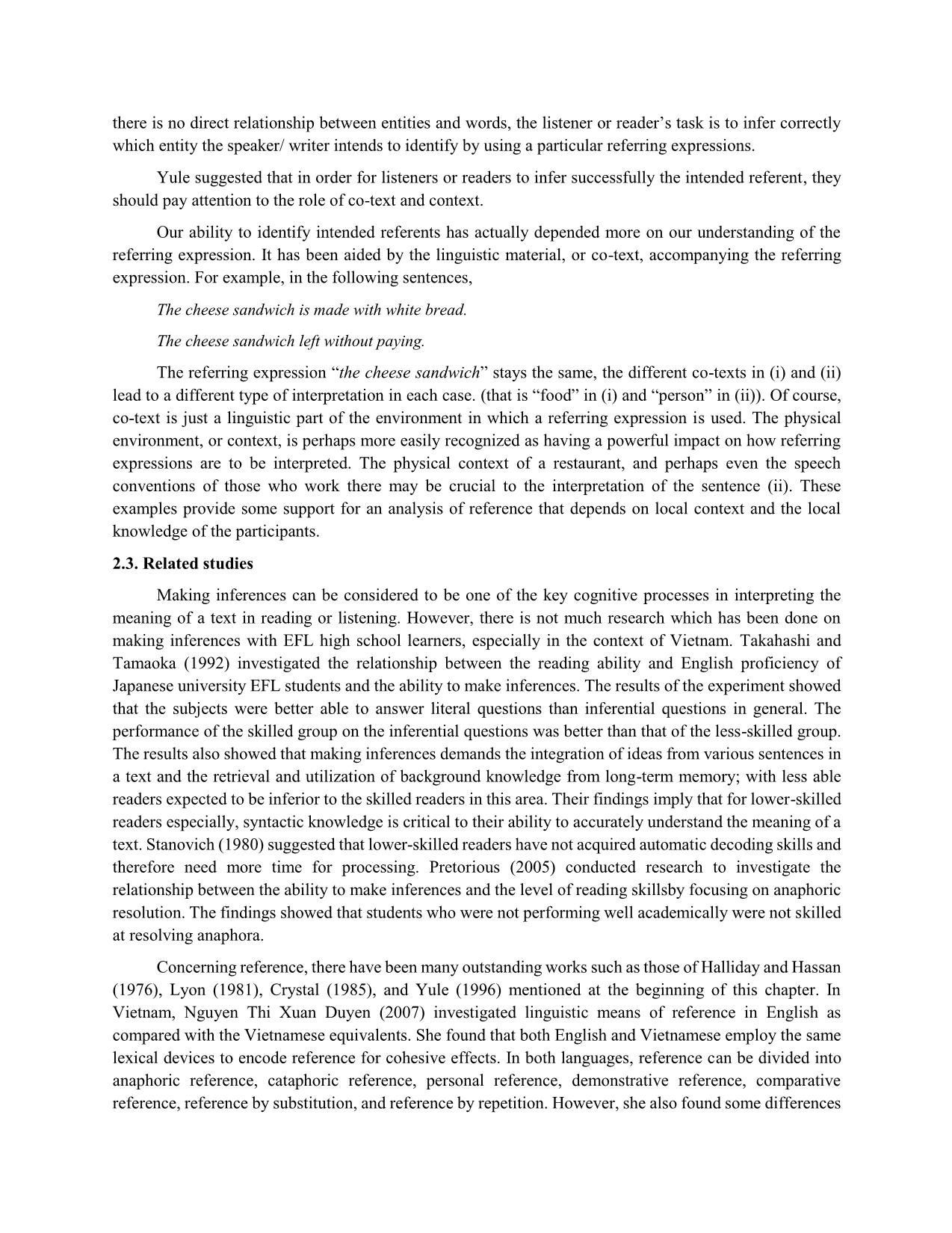 Reference and inference in English reading and implications in vietnamese language classrooms trang 5