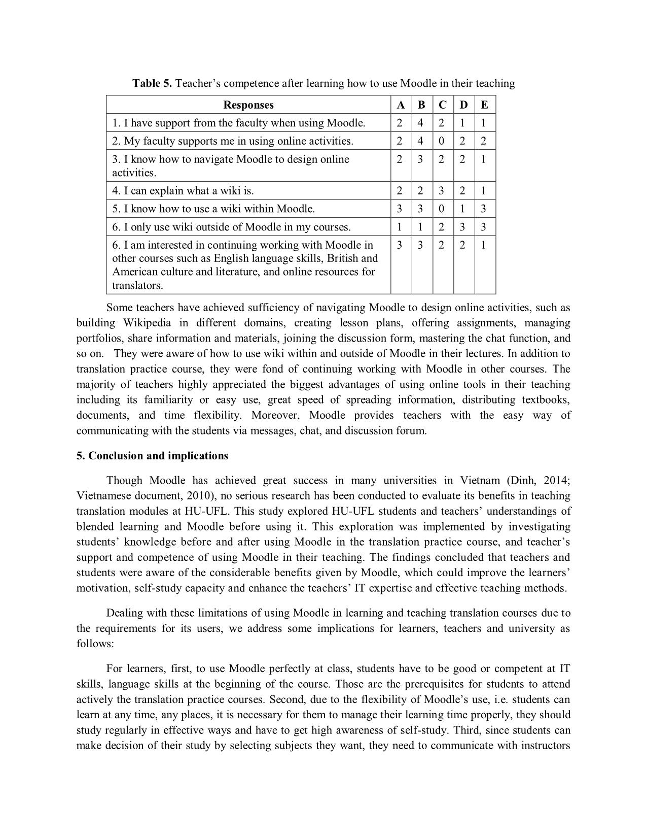 Teaching translation modules using moodle: A quantitative research at university of foreign languages, Hue university trang 10