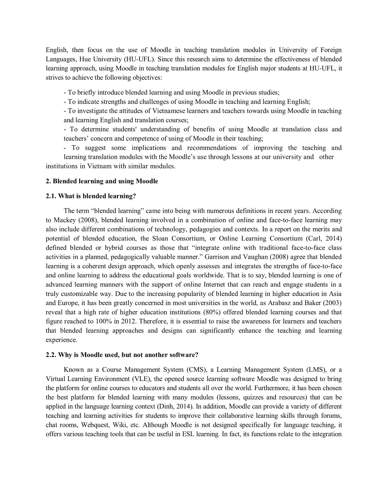 Teaching translation modules using moodle: A quantitative research at university of foreign languages, Hue university trang 2