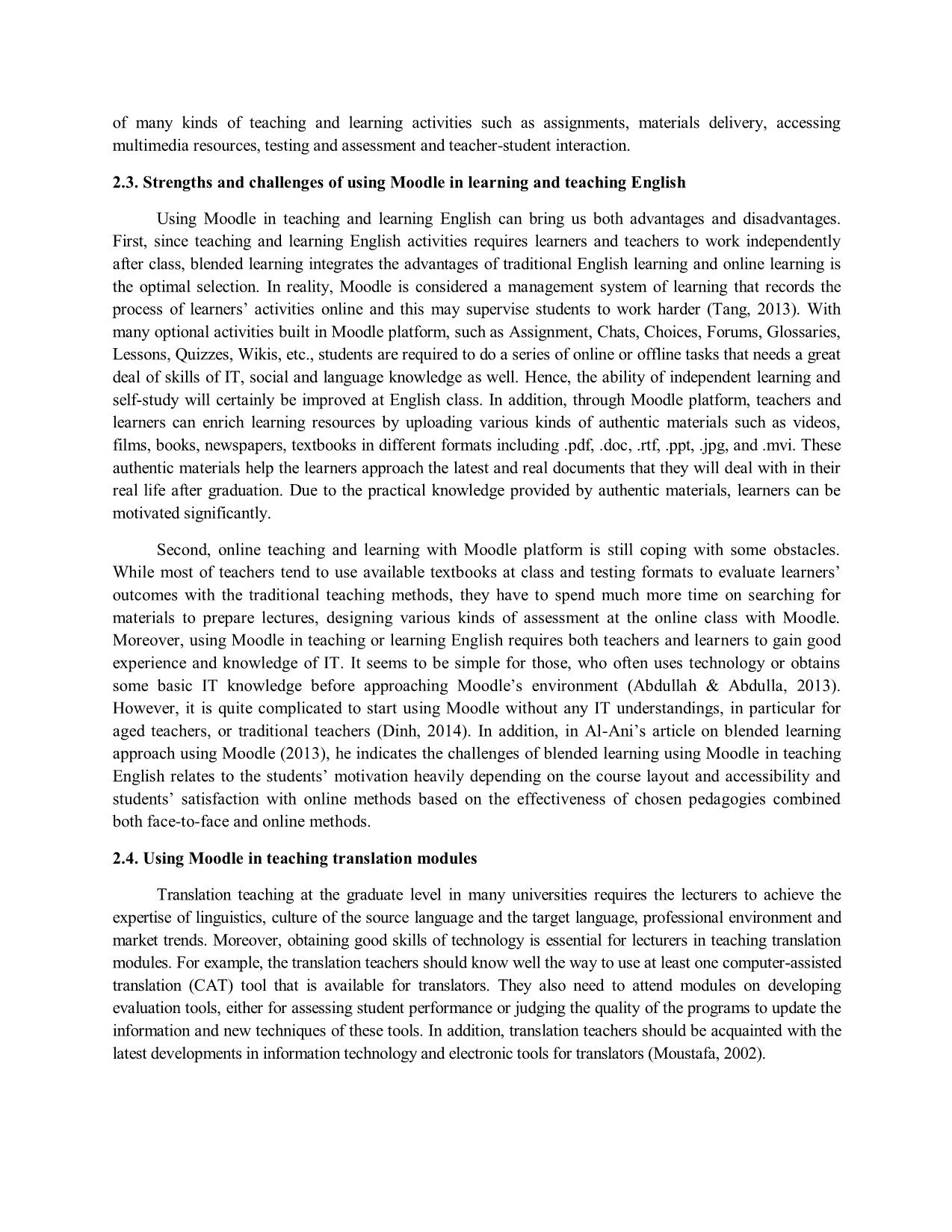 Teaching translation modules using moodle: A quantitative research at university of foreign languages, Hue university trang 3