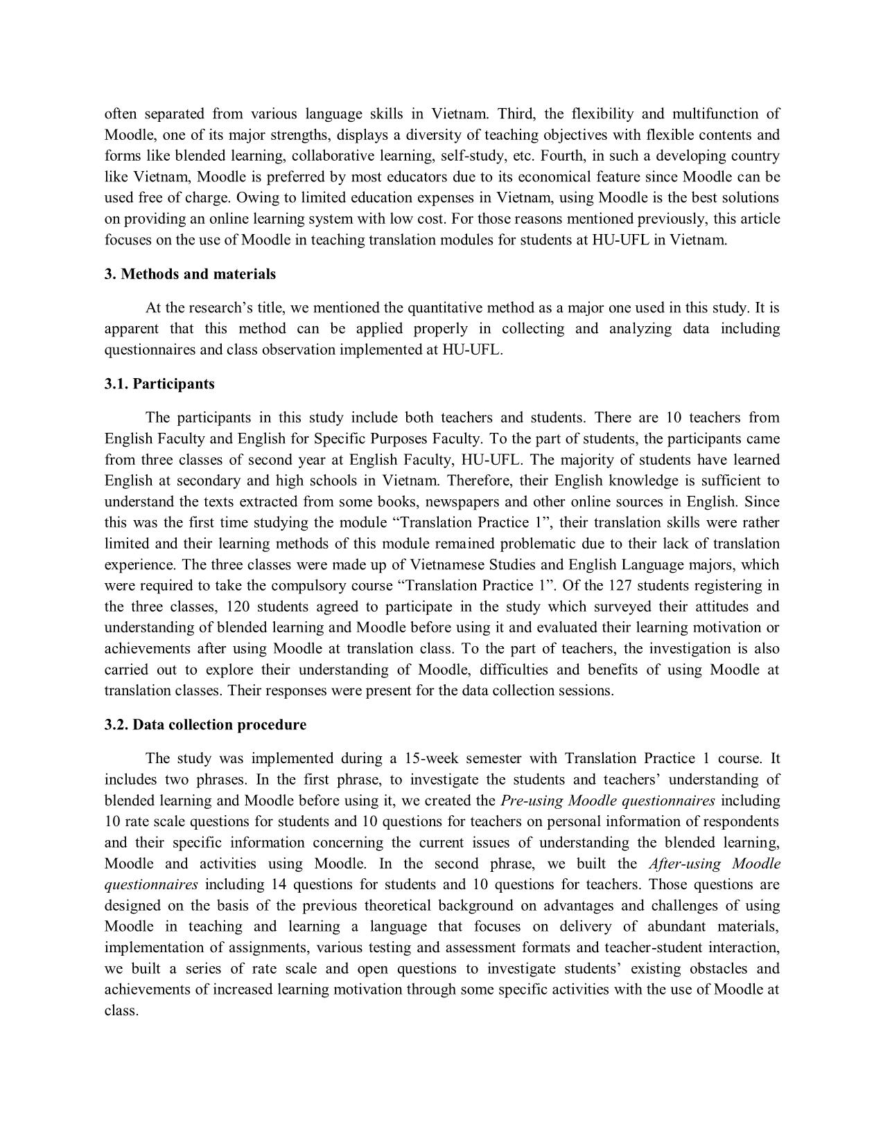 Teaching translation modules using moodle: A quantitative research at university of foreign languages, Hue university trang 5